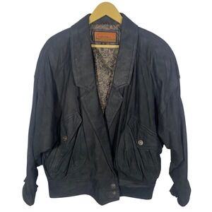 Vintage 90s Cayenne Leather Jacket Black Shoulder Pads Women's Small Oversized